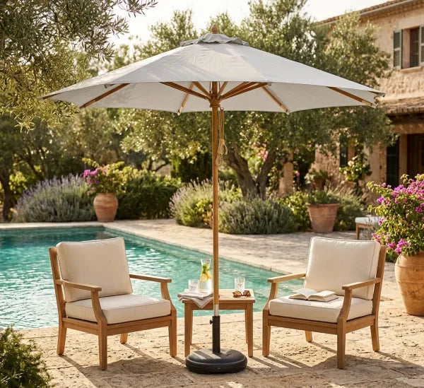 FLORENCE 300cm Beige fabric, Teak frame garden umbrella