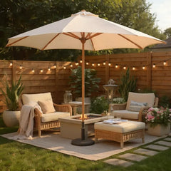 VERONA 350cm BEIGE fabric Teak frame garden umbrella