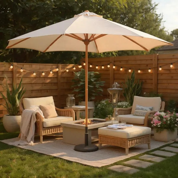 VERONA 350cm BEIGE fabric Teak frame garden umbrella