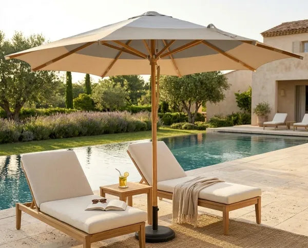 Padua 270cm Teak frame BEIGE fabric garden Umbrella